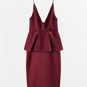 Zara Satin Burgundy Dress